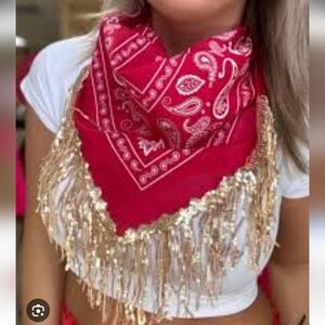David and Young Red Bandana with Gold Fringe